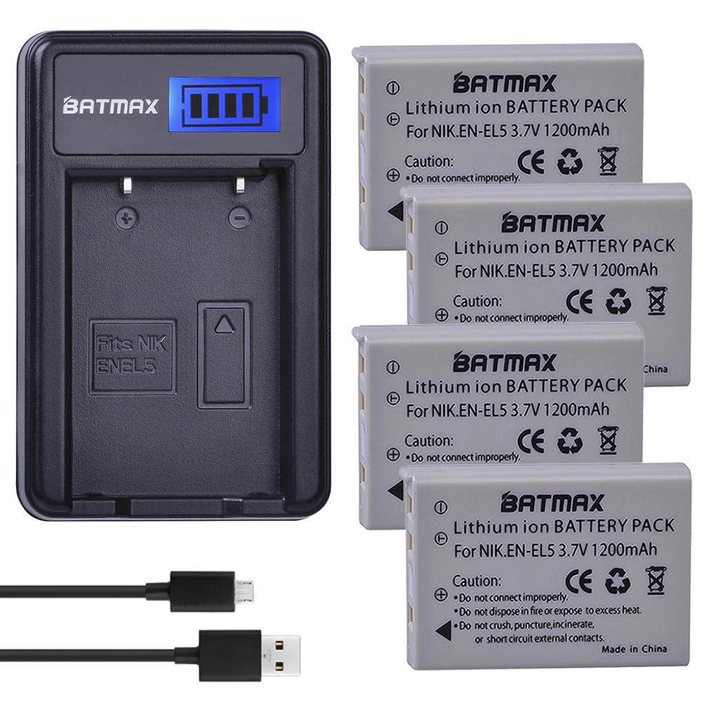 Batmax EN-EL5 EN EL5 ENEL5 Battery +LCD USB Charger for NIKON Coolpix P90 P80 P4 P530 P520 P510 P100 P500 P5100 P5000 P6000