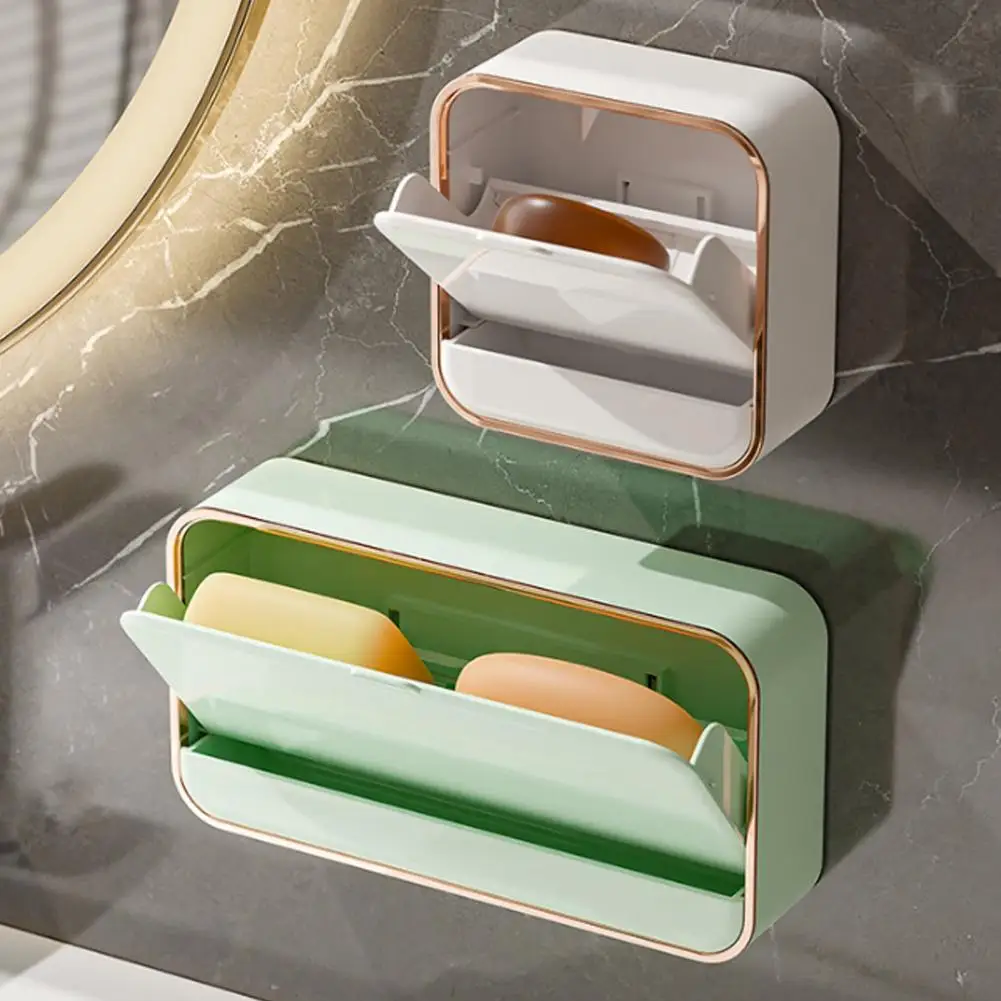 

Suction Cup Soap Box Wall Mounted Holder with Dust-Proof Lid And Drainage Tray No Drilling Installation Soap Holder for Bathroom