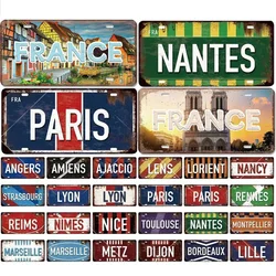 Vintage France City License Plate PARIS LYON MARSEILLE Flag Front Vanity Tag Man Cave Garage Club Bar Cafe Wall Decor