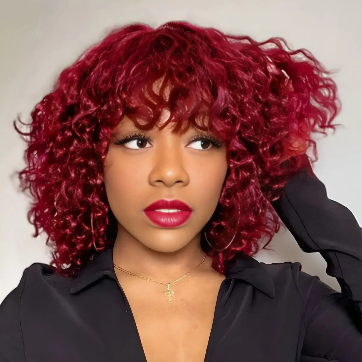 

Burgundy Short Curly Pixie Cut Wig for Black Women Layered Brazilian Remy Human Hair Machine Made for Daily Use