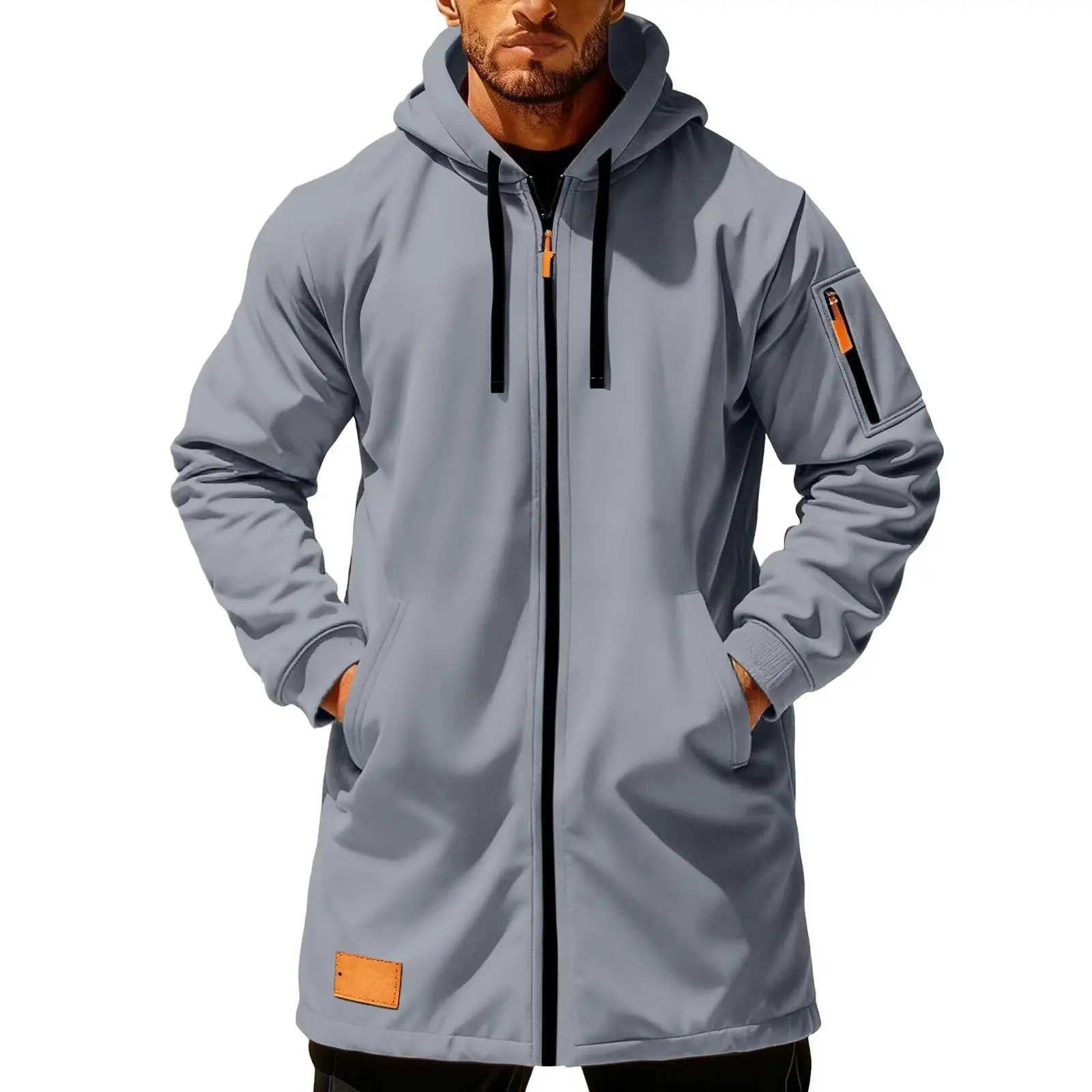 

Длинная мужская трикотажная куртка с капюшоном, спортивная куртка, многофункциональная однотонная толстовка для бега, толстовка с карманом на молнии, кардиган, толстовки