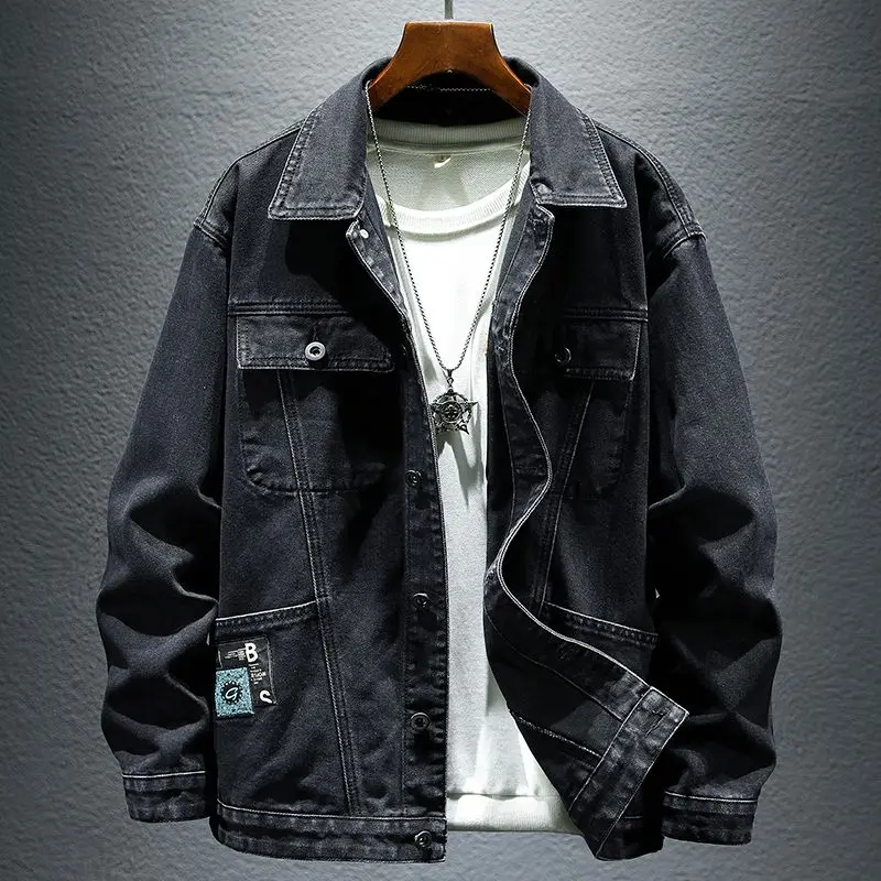 

Loose Men's Denim Jaet Casual Workwear Large Size Multi-ket Resistant to Wear And Tear Retro Japanese Sle Top irt