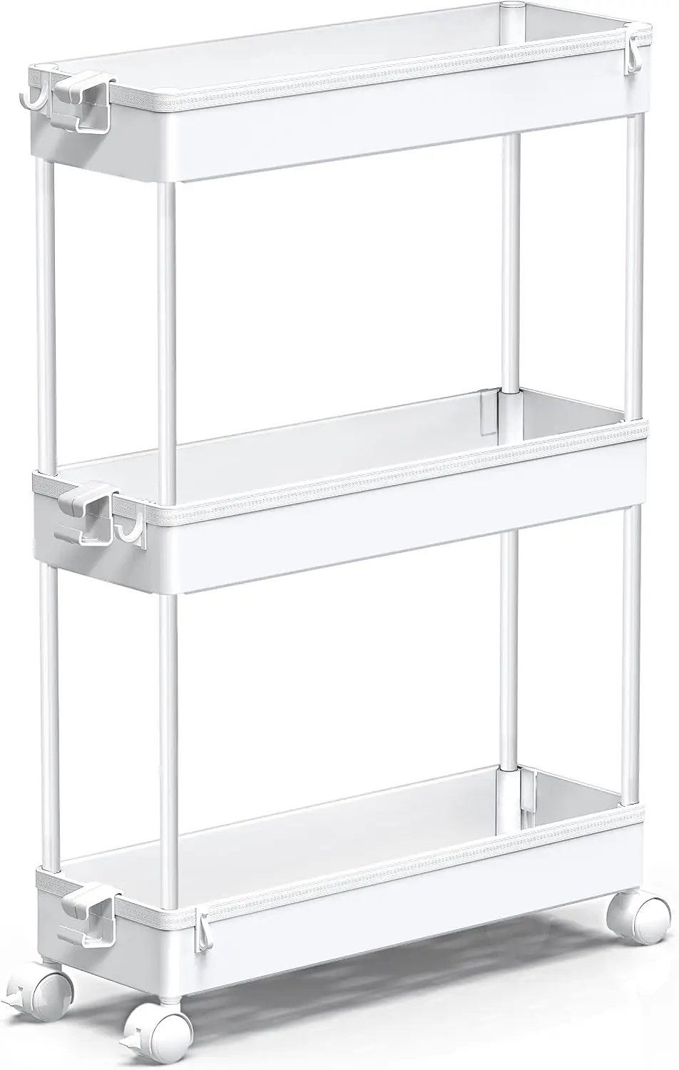 3 Tier Slim Rolling Storage Cart Detachable Narrow Rolling Trolley, White Multi Functional Mobile Utility Organizer Shelving Unit, Space Saving Storage Rack For Kitchen Bathroom Laundry Office Small Narrow Gap Spaces