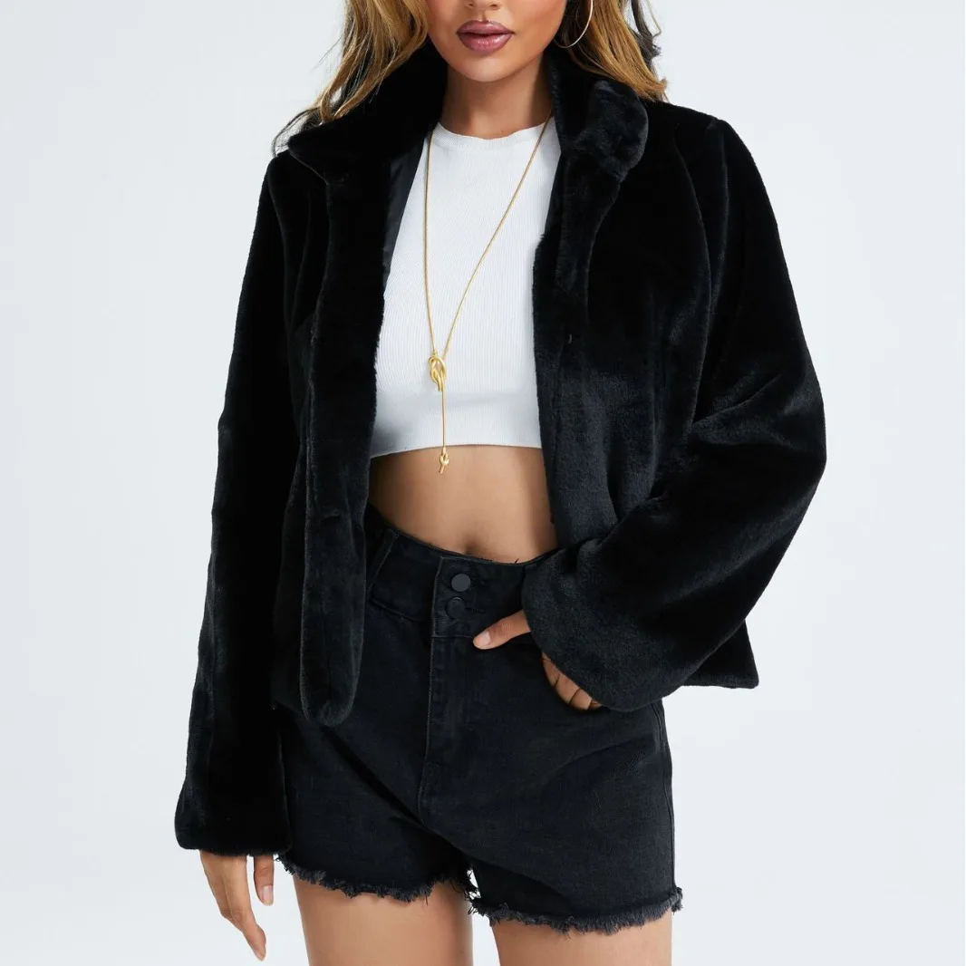 Faux Fur Stand Collar Long Sleeve Jacket Women's Slim Luxury Outerwear
