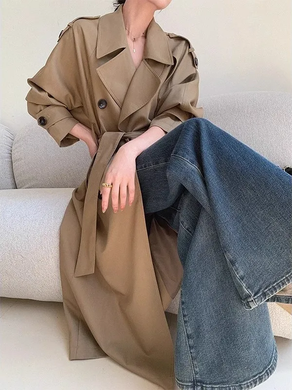 

Корейская ветровка-пальто женская, весна-осень, новая коллекция, свободного кроя, средней длины, на пуговицах, из хлопка...