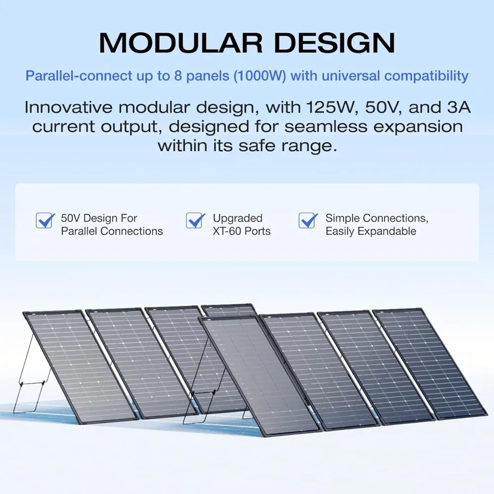 125W 태양 전지판, IP68 방수 속도, 조절 가능한 지지대 및 태양광 각도 가이드, 500W 양면 태양 전지판, 4 개