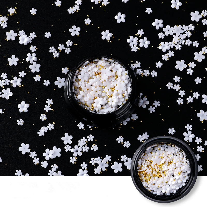 Nail Art Mini Bloemkralen 3mm 6mm Gemengd/Single Pack met Stalen Bal Doos of OPP Zak 100/500 stks DIY Manicure Decoraties