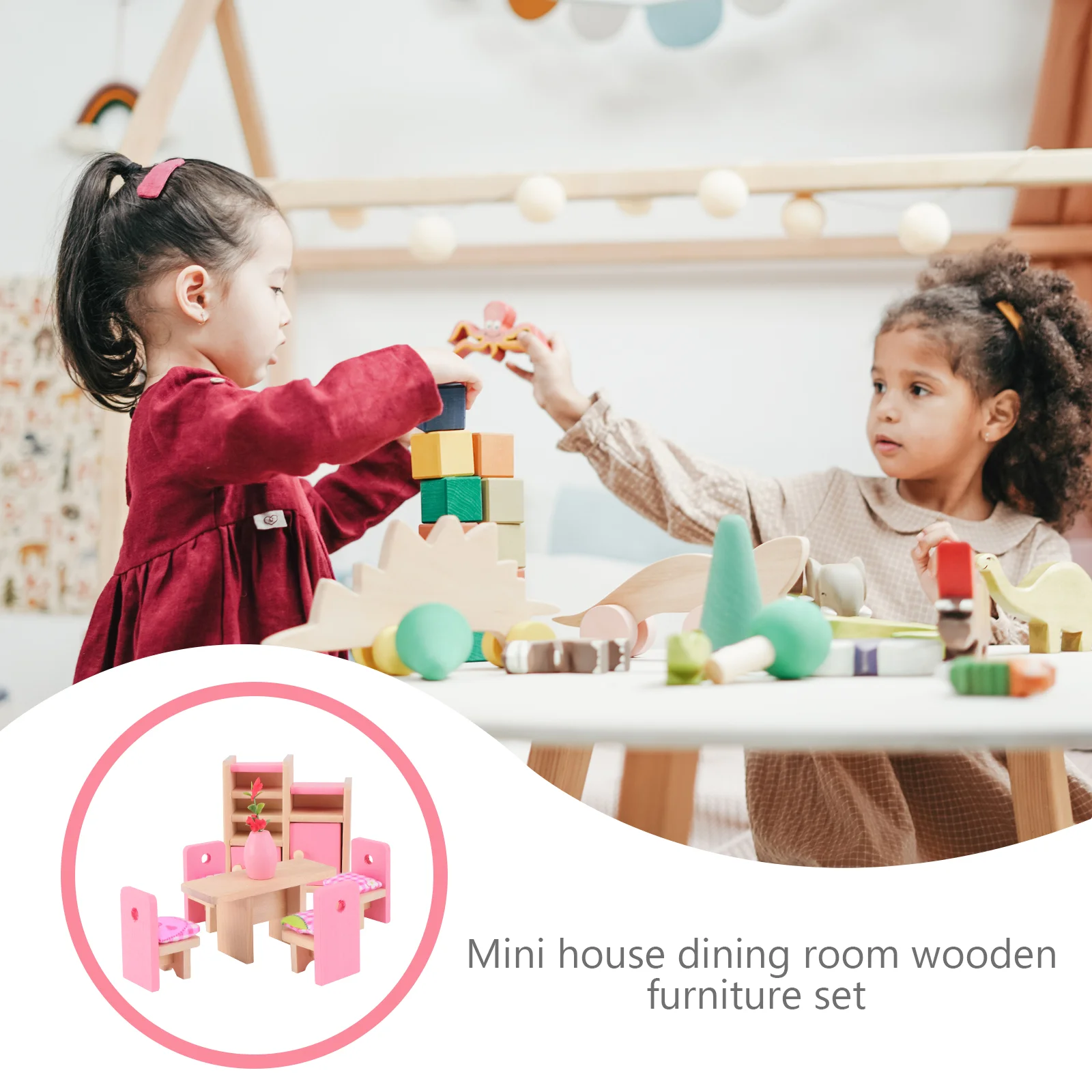 Gewatteerde poppenhuisstoelen Meubilair Speelgoed Miniatuur bouwstenen Houten set Baby