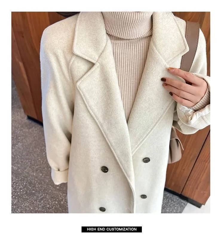 Women's Wool & Blends Long Coat in 2024 Winter, Loose Fit with Chic Single Item Fashion, Thick and Warm with Added Cotton。