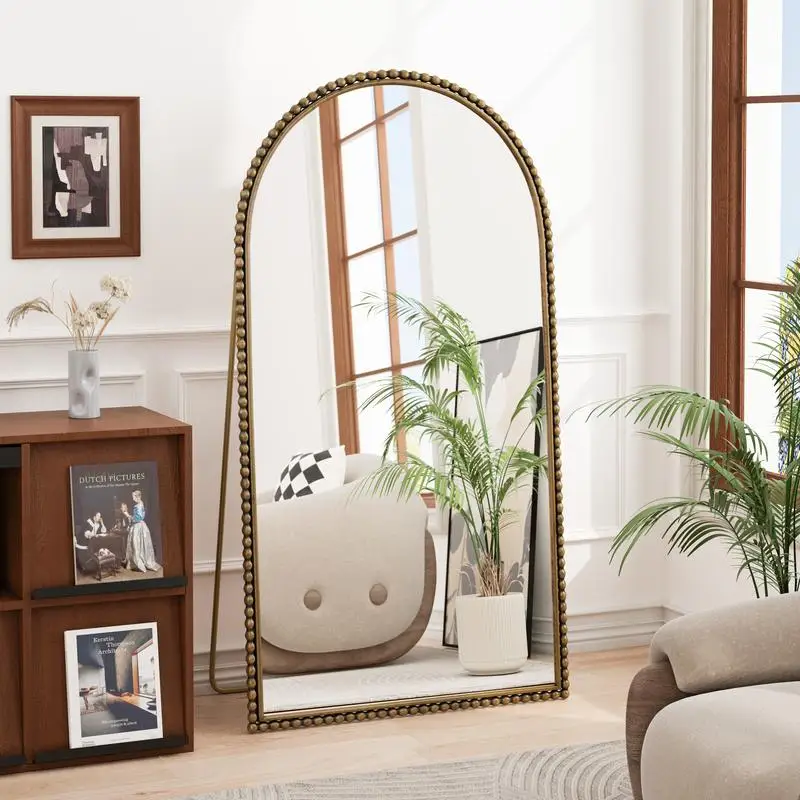 

Retro Full Length Mirror with Support Feet for Living Room and Bedroom in Gold Finish