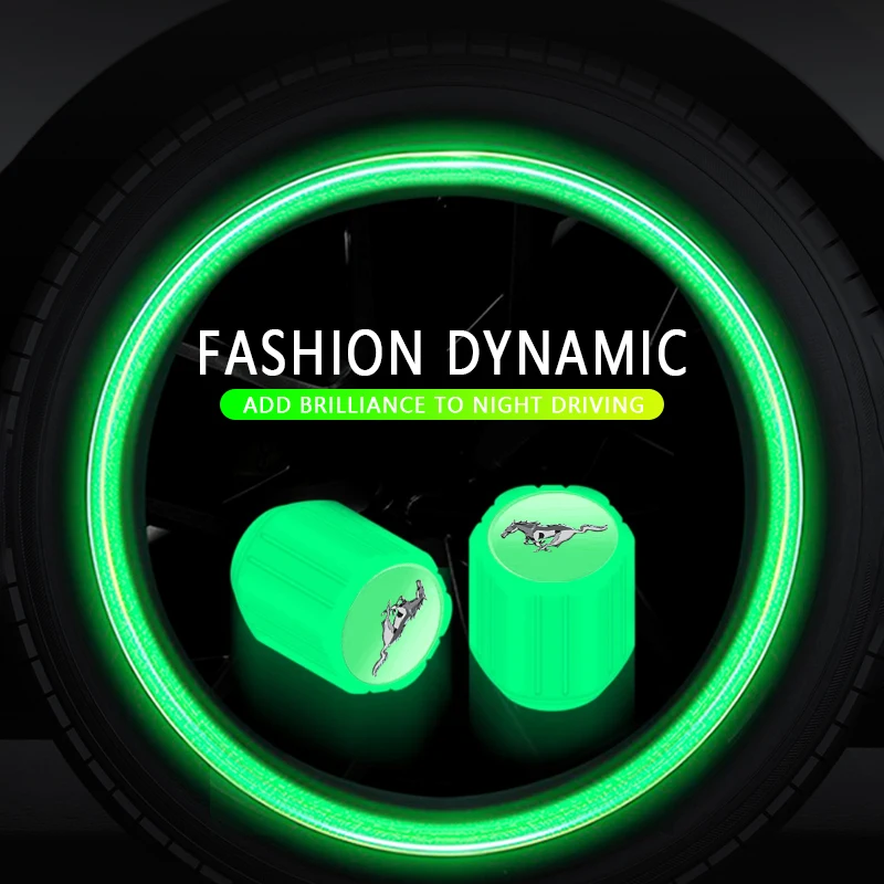 مضيئة عجلة دراجة نارية الإطارات سيارة الإطارات صمام قبعات الفلورسنت لفورد موستانج 2015 2017 2018 2005 2006 2007 2008 شيلبي #5
