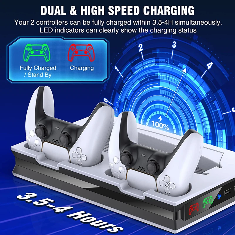 2024 PS5 Stand Cooling Console Vertical Fast Charging Station With Dual Game Controller Charger For Playstation 5 Disc/Digital