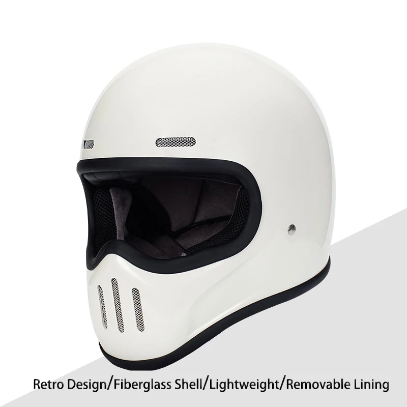 

DOT Retro Fiberglass Gloss White Full Face Helmet Cruise Motorcycle Capacete De Moto Masculino Women and Men Size M L XL