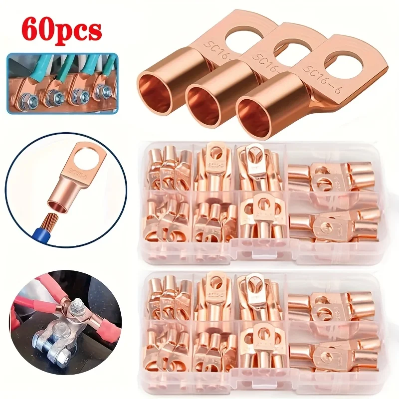 60PCS battery lug, ring terminal sorting tool kit, battery cable end/terminal connector, suitable for vehicles, ships, power dis