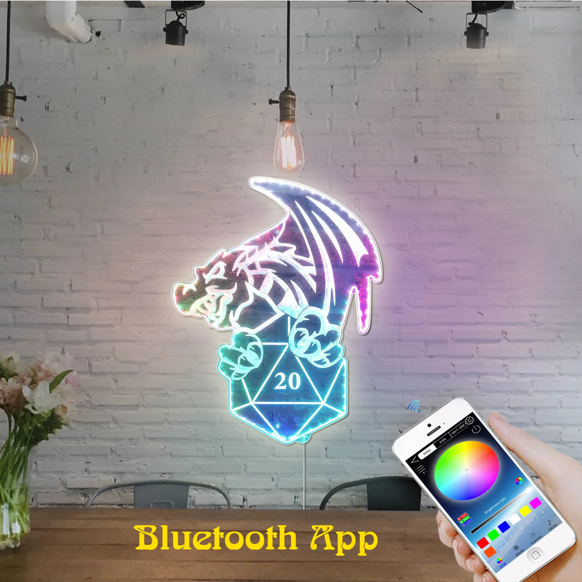 Dnd Dungeon Dice Dragon Game Room Dynamic RGB Edge Lit LED Sign