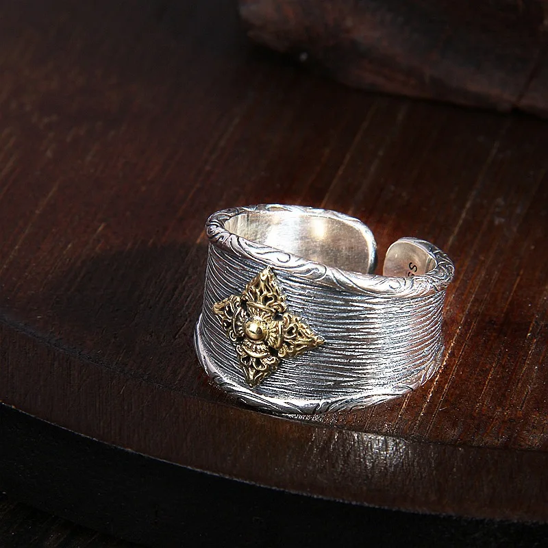 

Uglyless Buddhism Cross Vajra Rings for Men 15MM Width Religious Jewelry 925 Sterling Silver Ring HIP-HOP Cool Guys Dress Bijoux