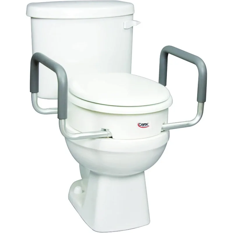 

3.5 Inch Raised Toilet Seat with Armrests - For Elongated Toilets, Raised Toilet Riser Straps, White