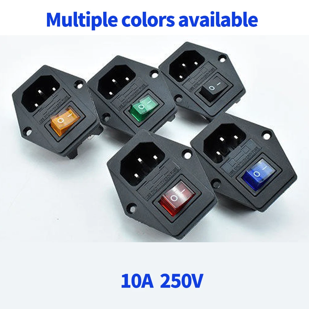 

1set 10A 250V Inlet Module Plug Rocker Switch Male Power Socket 3 Pin IEC320 C14 switch + Fuse New