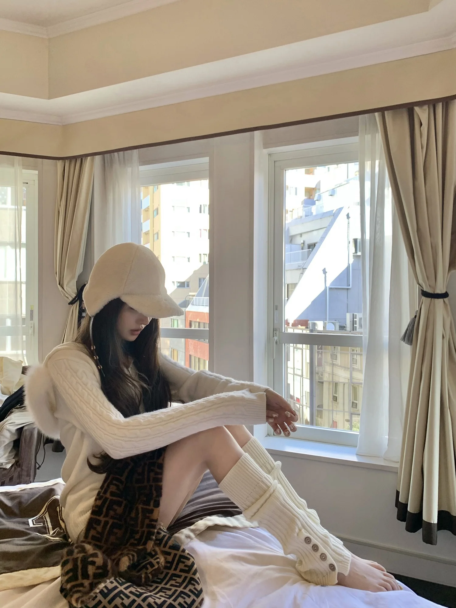 

Женский вязаный свитер-пальто Wuuus Practice Cupid с капюшоном из натурального меха, съемный, с длинными рукавами, на зиму