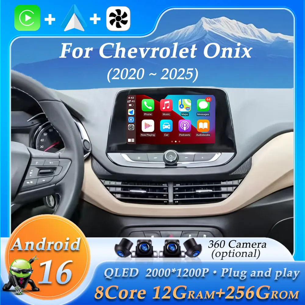 Android 16 Car Radio for Chevrolet Onix 2020 -2025 WiFi 4G Navi GPS Stereo Video Audio Multimedia Player Bluetooth CarPlay 2.5 D