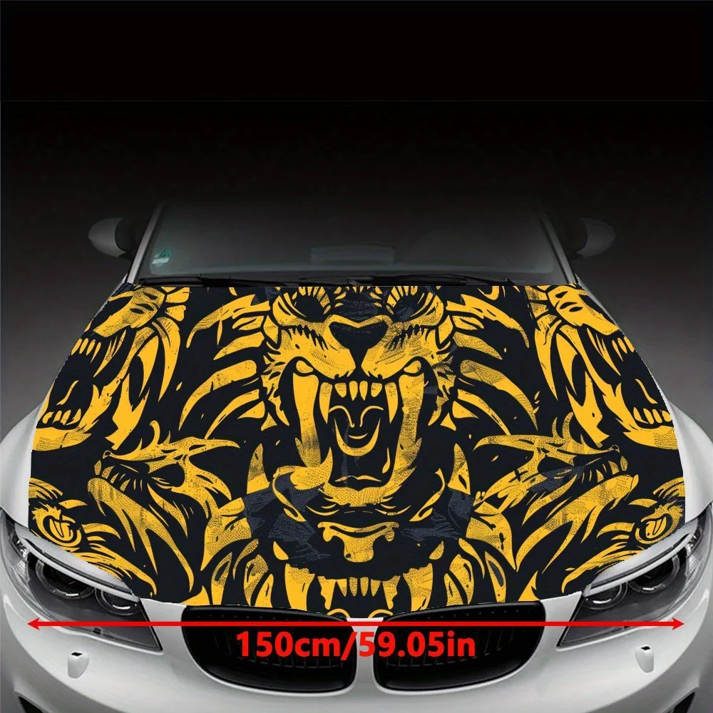 Fierce Beast Opened Its Mouth Wide, Revealing Its Sharp Teeth Car Hood Vinyl Wraps Sticker, Car Engine Decal, Waterproof Self-ad
