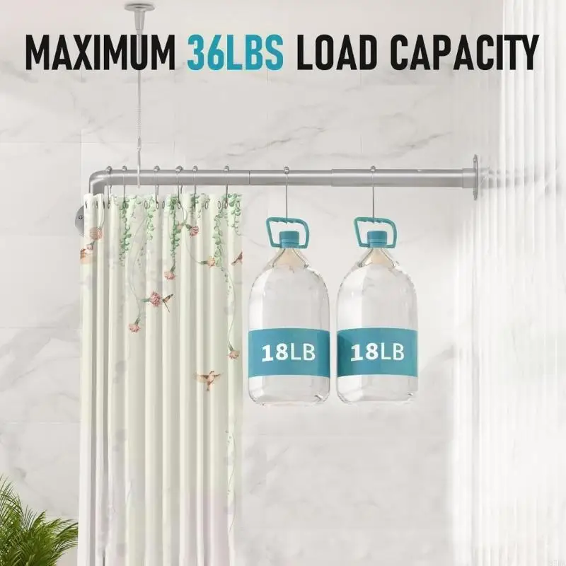 Pack of 2 Stainless Steel Shower Curtain Rod Brackets Adjustable Ceiling Hangers for Secure Bathroom Organization 87HA view 3