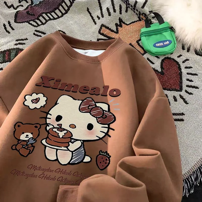 Sanrio Hello Kitty New Cute Anime Print Pullover Clothes 90s Trendy Top Kawaii Long Sleeve Korean Stylish Sweatshirt Y2k Girls