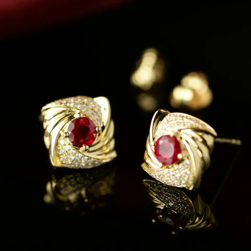 CAOSHI Luxuriant Gold Color Rotary Designed Stud Earrings for Women Noble Red Cubic Zirconia Wedding Engagement Chic Accessories