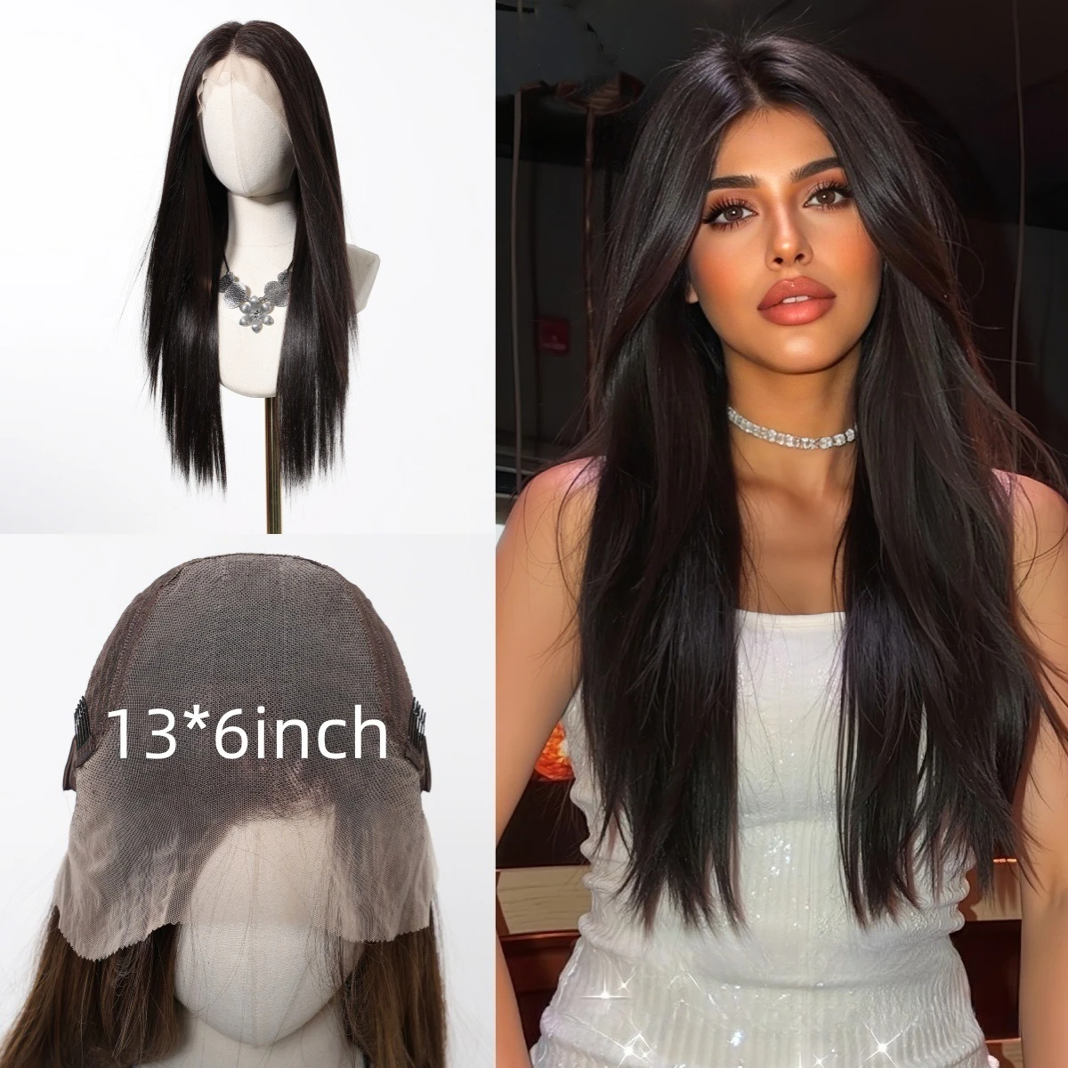 

Synthetic Women's Black Multi-color Long Straight Hair Lightweight Luxury Versatile Daily Lace Part Wig