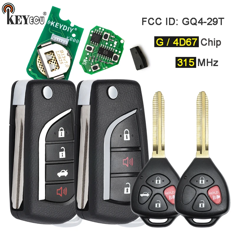 

KEYECU 314 МГц 4D67/ G чип FCC ID: Стандартный обновленный флип-пульт дистанционного управления для Toyota Corolla Avalon 2007-2014