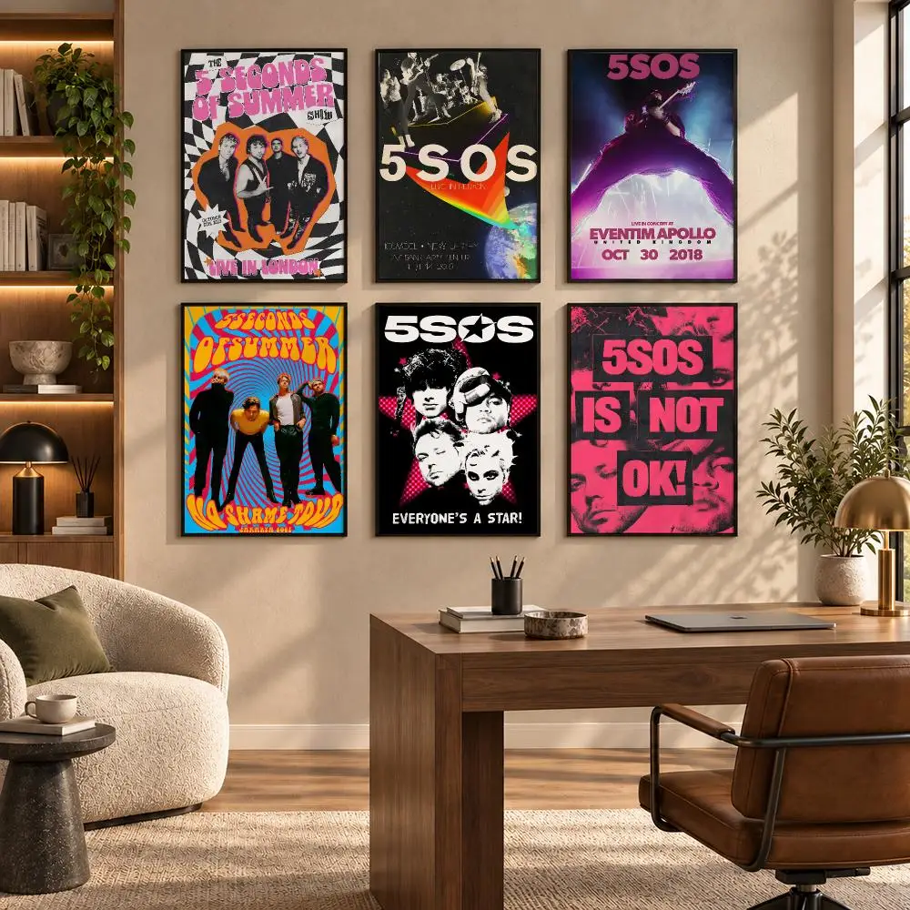 5 Seconds of Summer Pop Rock Band Poster Self-adhesive Art Waterproof Paper Sticker Coffee House Bar Room Wall Decor