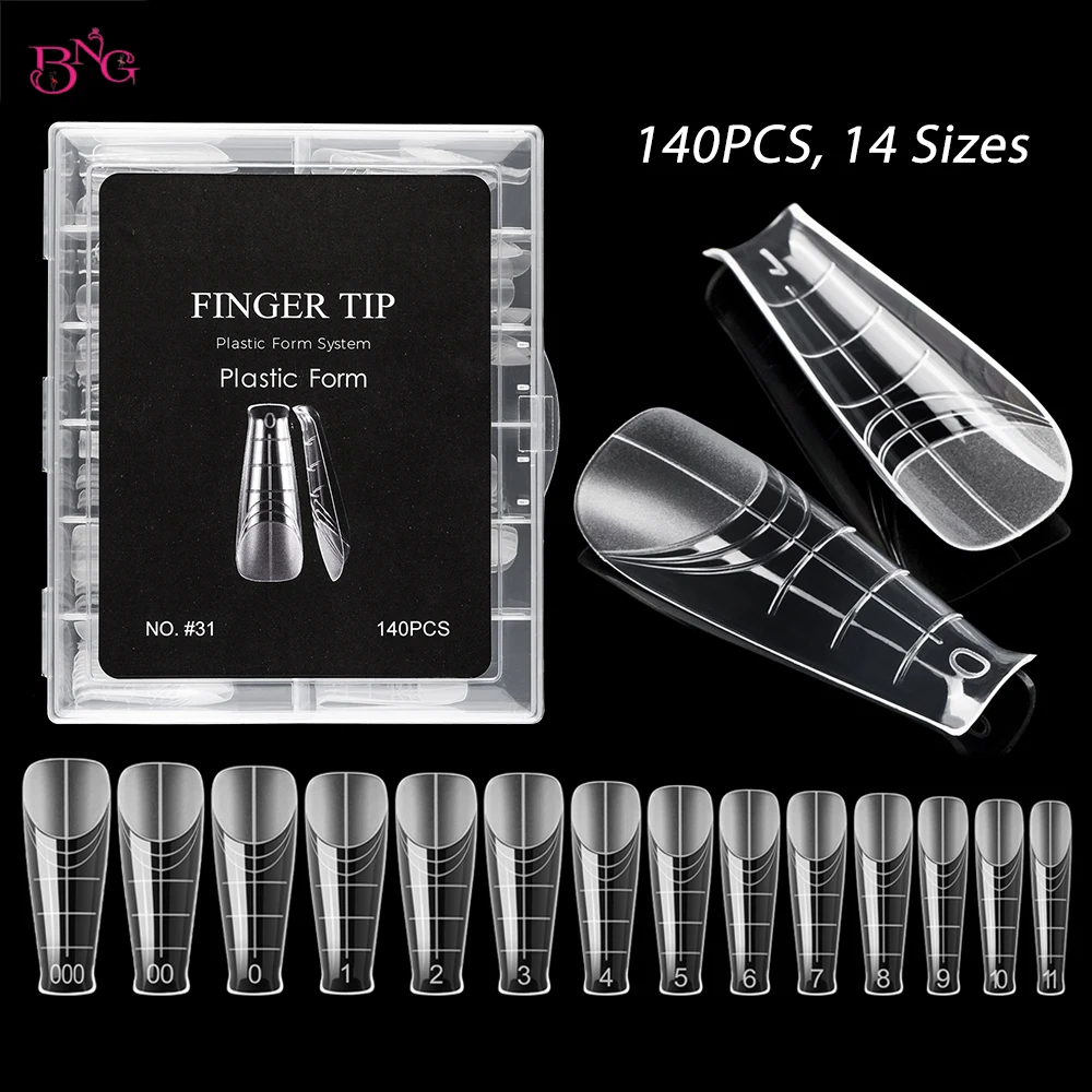 BNG 140PCS Oval Almond Top Nail Extension Molds Manicure Kit Full Cover Smart Forms Reusable Dual Forms 14 Sizes 3 Style