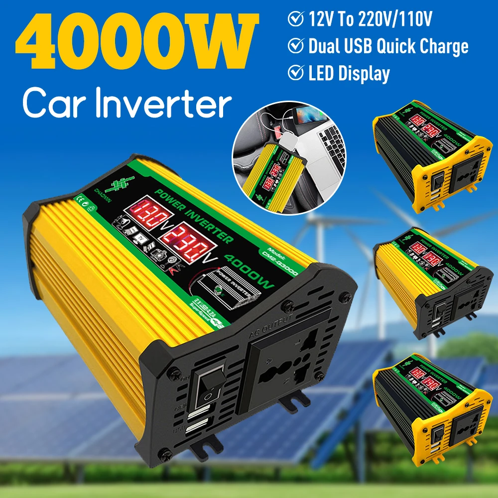 

4000 Вт постоянного тока 12 В в переменный ток 110 В 220 В двойной USB ЖК-дисплей солнечные инверторы портативный внешний аккумулятор автомобильный преобразователь цифровой мощности для кемпинга RV