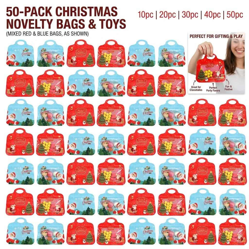 Party Supplies - 10-50 ชิ้น ถุงซิปล็อคคริสต์มาส ลายซานตาคลอสและสโนว์แมน ถุงหิ้วตั้งได้ สำหรับบรรจุขนม