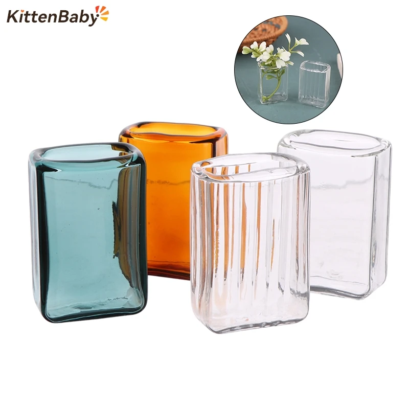 1Pcs Dollhouse Miniature Glass Vase Candy Jar Storage Bottle Rectangular Vase Model Kitchen Decor Toys