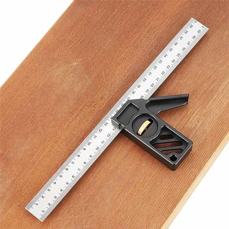 Drillpro Adjustable 300mm Aluminum Alloy Combination Square 45 90 Degree Angle Scriber Steel Ruler Woodworking Line Locator Rule