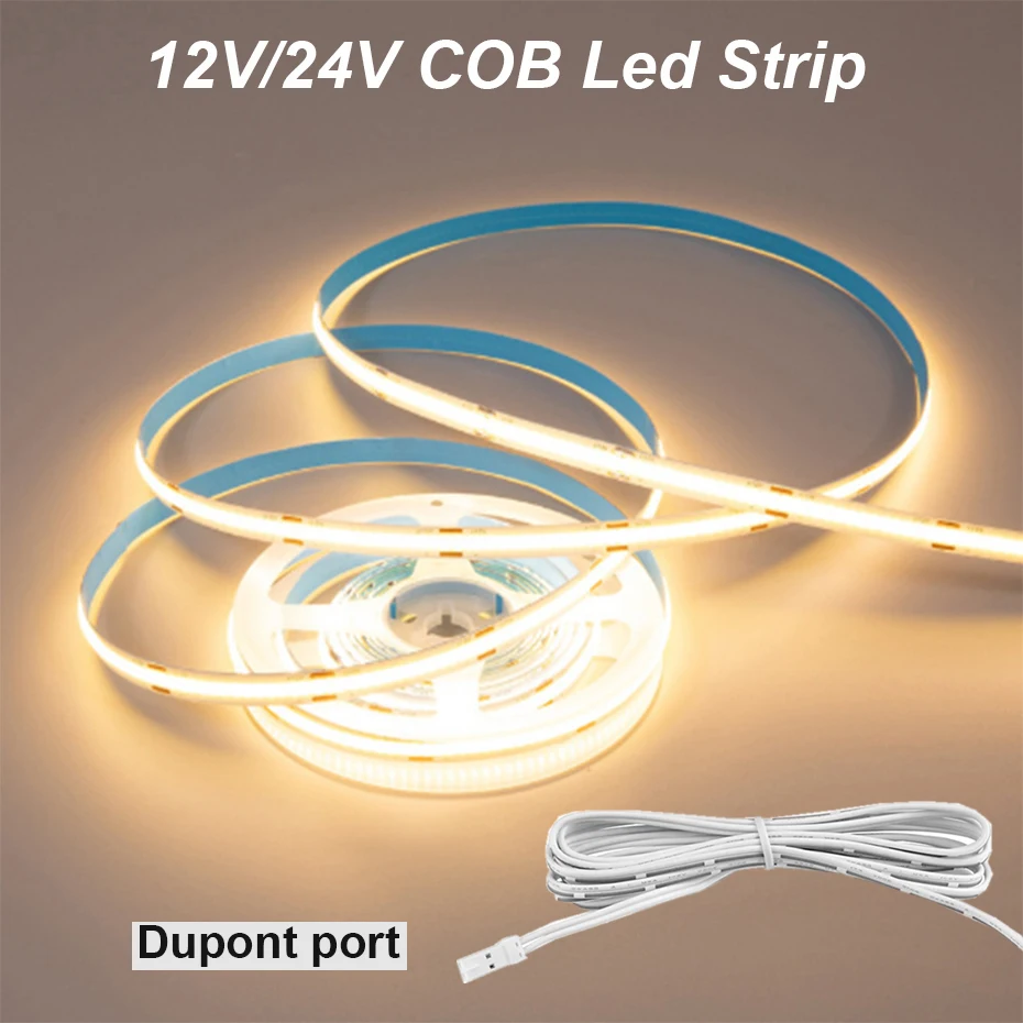 1M 2M 3M 4M 5M COB LED Strip Light 320 LEDs DC12V 24V High Density Flexible 8mm FOB Tape Lights Ribbon Dupont Nature Warm White