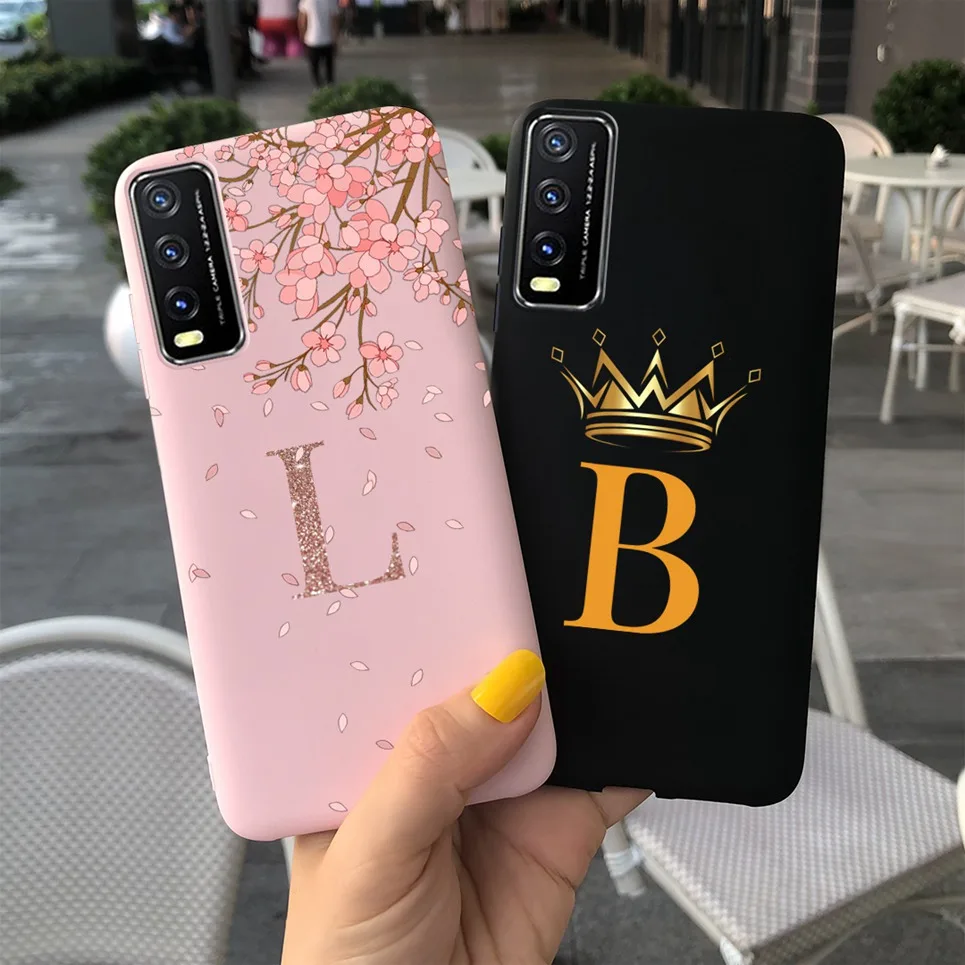 For Cover Vivo Y11s Y12s Phone Case Initial Letters Back Shell Bumper For Vivo V2027 Y20 2021 Soft Silicone Matte Housing