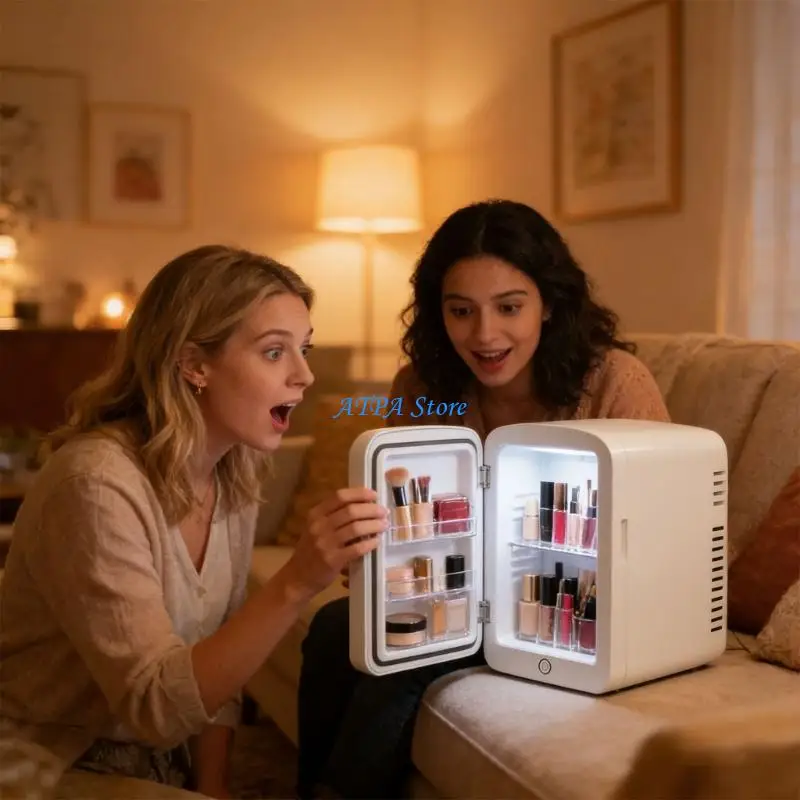 U13C Mini Fridge 4L Coolers and Warmer Refrigerator with LED Mackup Mirror