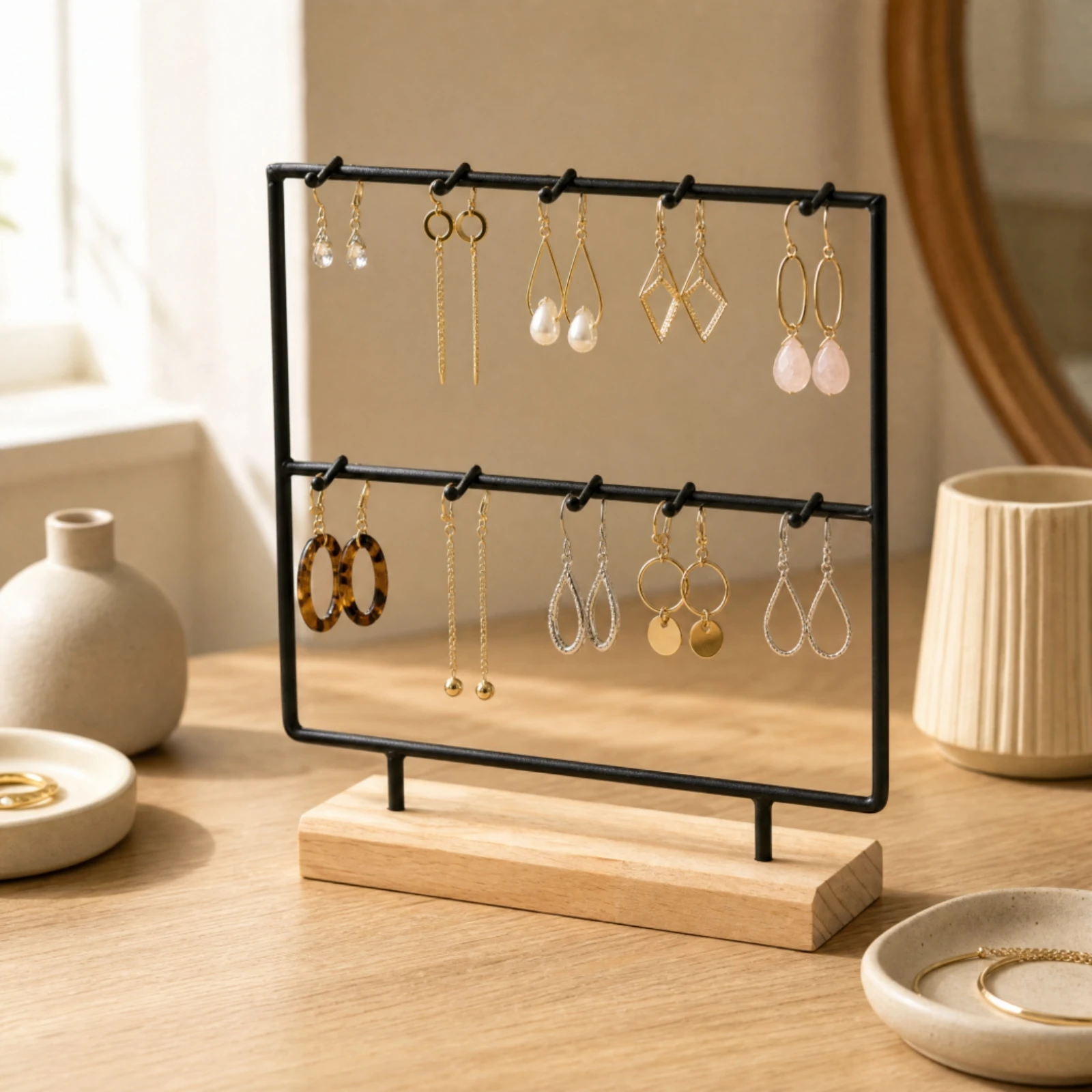 Tabletop Jewelry Display Rack standingStanding Jewelry Display Rack with Hooks Modern Space-Saving for Dressing Table