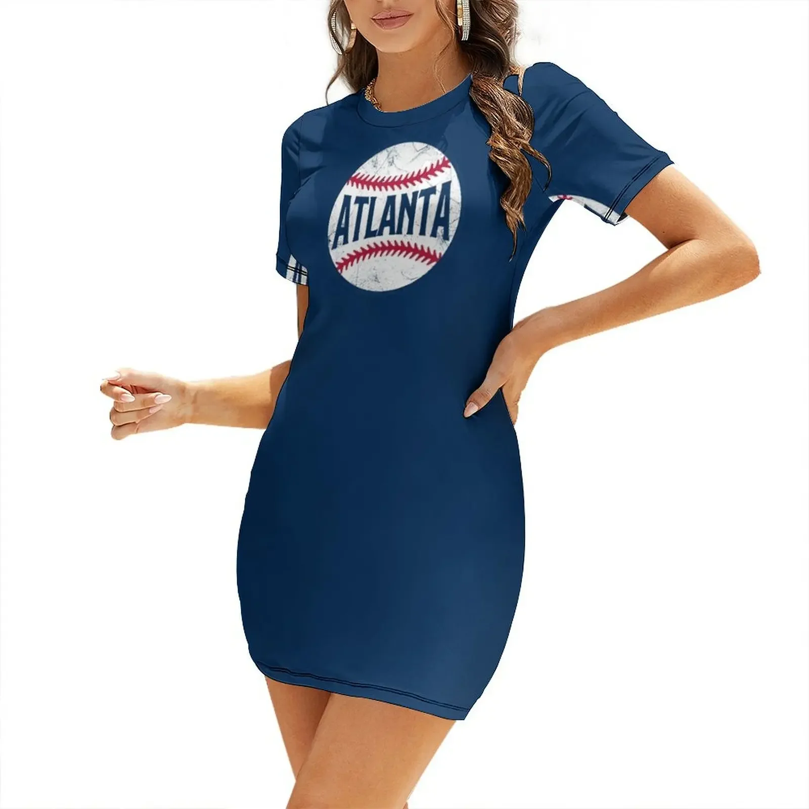 

Atlanta Retro Baseball - Navy Short-Sleeved Dress beach dress women clothing 2025 new arrivals evening dresses women Dress