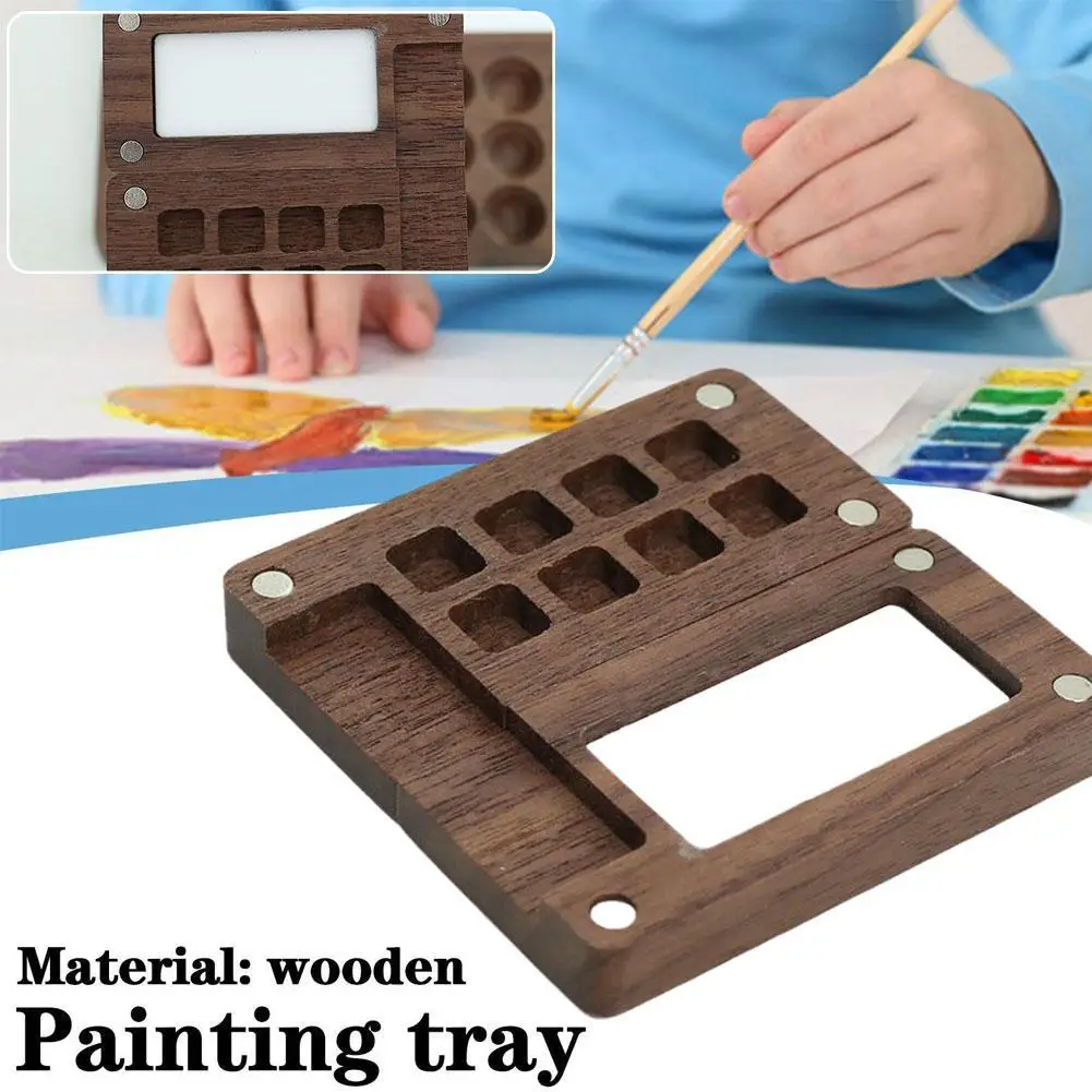 Caja de pintura de acuarela portátil de madera hecha a mano, caja vacía, caja de mezcla de colores, Mini paleta de pintura acrílica de nogal negro, soporte de pintura