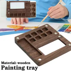 Portable Wooden Handmade Watercolor Paint Box Empty Box Colour Mixing Box Mini Black Walnut Acrylic Paint Palette Painting Suppl