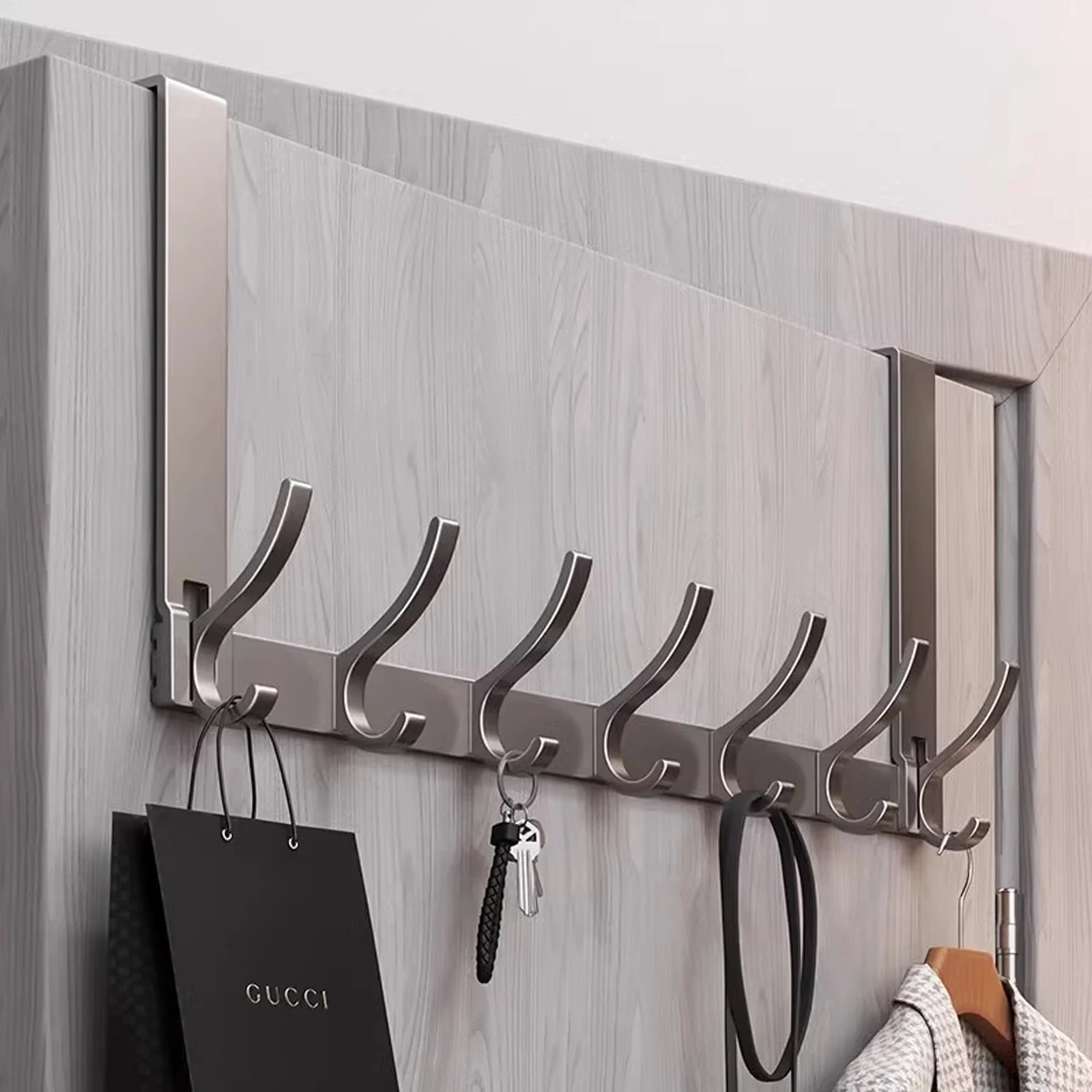 Picture 3: Door Behind Hooks Storage Wall Hanging Bag Clothes  Hook Punch-free Hanger Bedroom Organizer Bathroom Kitchen Accessory