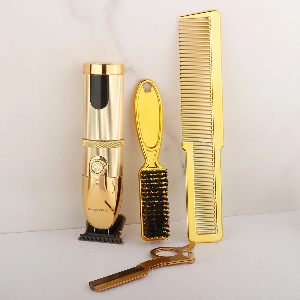المهنية مقص الشعر الحلاق مجموعة الشعر المتقلب آلة قطع مشط مجموعة الحلاقة الذهب تنظيف الرقبة فرشاة الحلاق أدوات التصميم