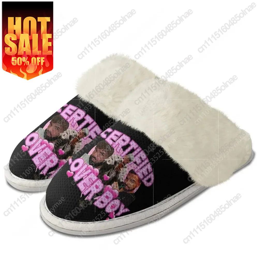 Drake Drizzy Rap Hip Hop Singer Plush Slippers Keep Warm Shoes Mens Womens Breathable Home Cotton Thermal Lightweight Slipper