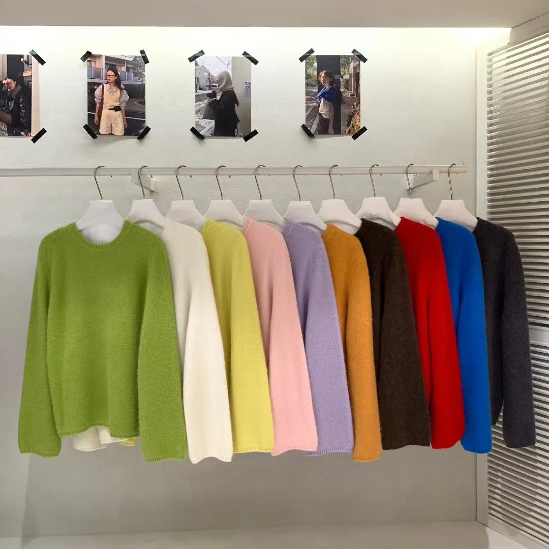 

Женский вязаный пуловер с круглым вырезом, свитер больших размеров, удобный, стройнящий, модный, для повседневной носки, стильный топ