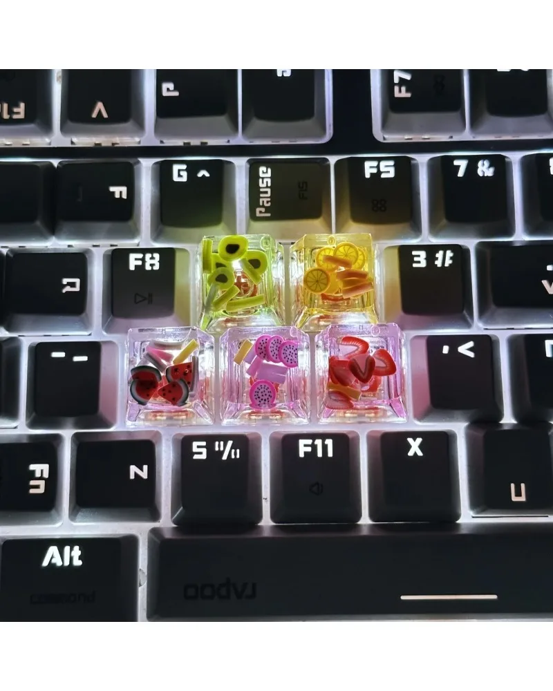 Kawaii Fruit Theme Epoxy Keycaps Transparent DIY Handcrafted Cross Axis Mechanical Keyboard Replacement