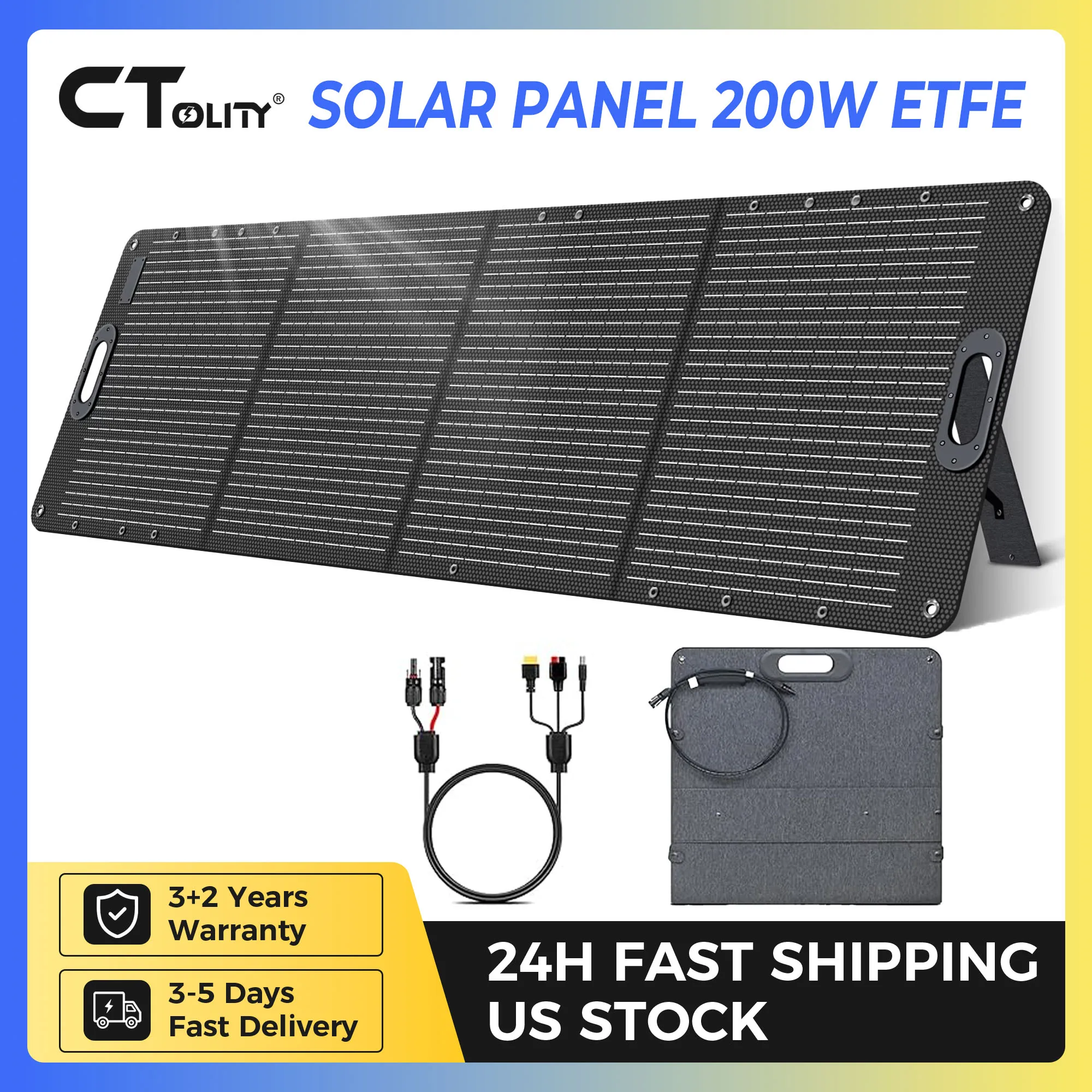 CTOLITY 200W Portable Foldable Solar Panel 20.5V ETFE IP68 Waterproof Flexible Solar Panel for Family Camping Trip for Tourism Camping Power Station