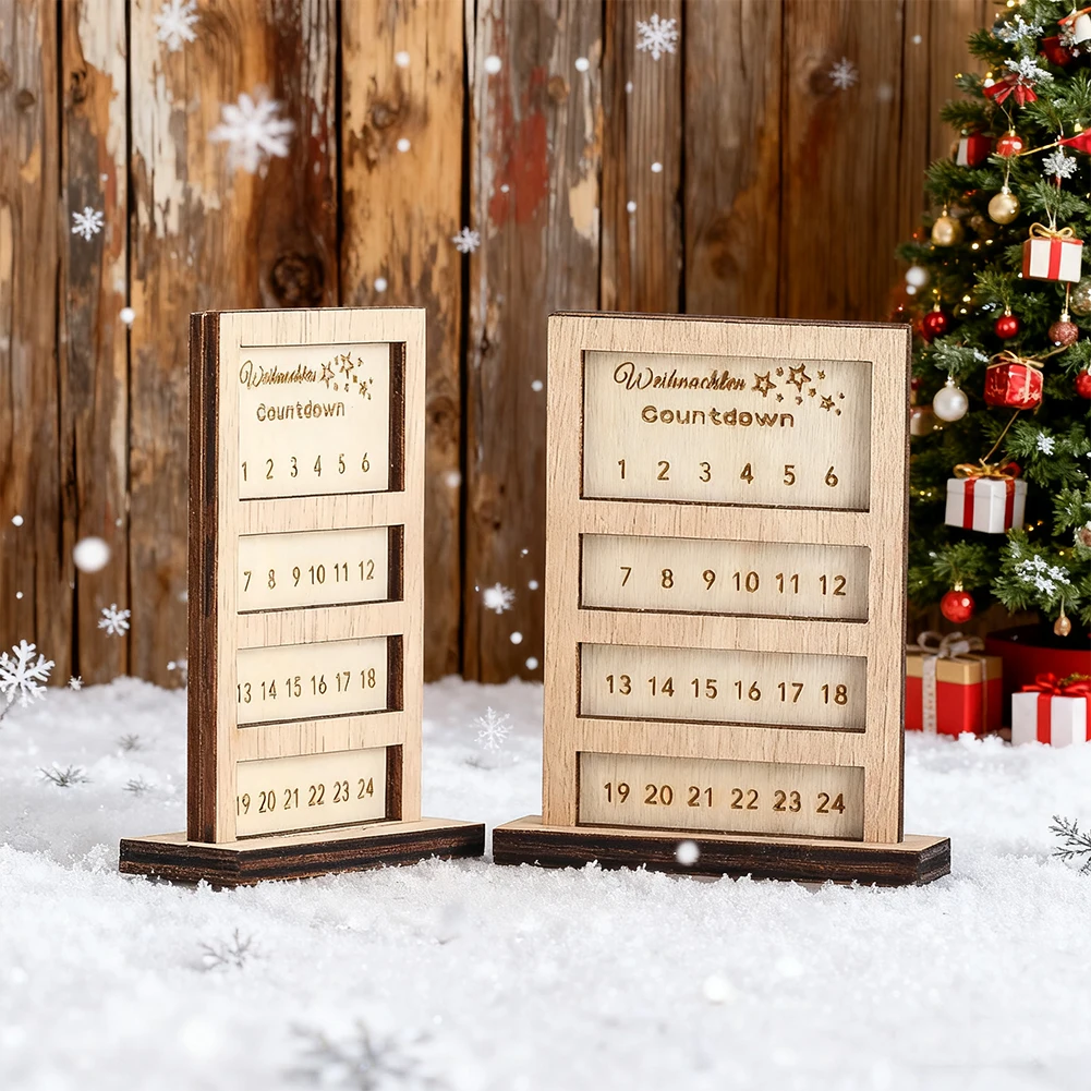 Vintage Wood Christmas Advent Calendar Exquisitely Carved Number Design Desktop Standing Ornament Home Holiday Decorative Craft
